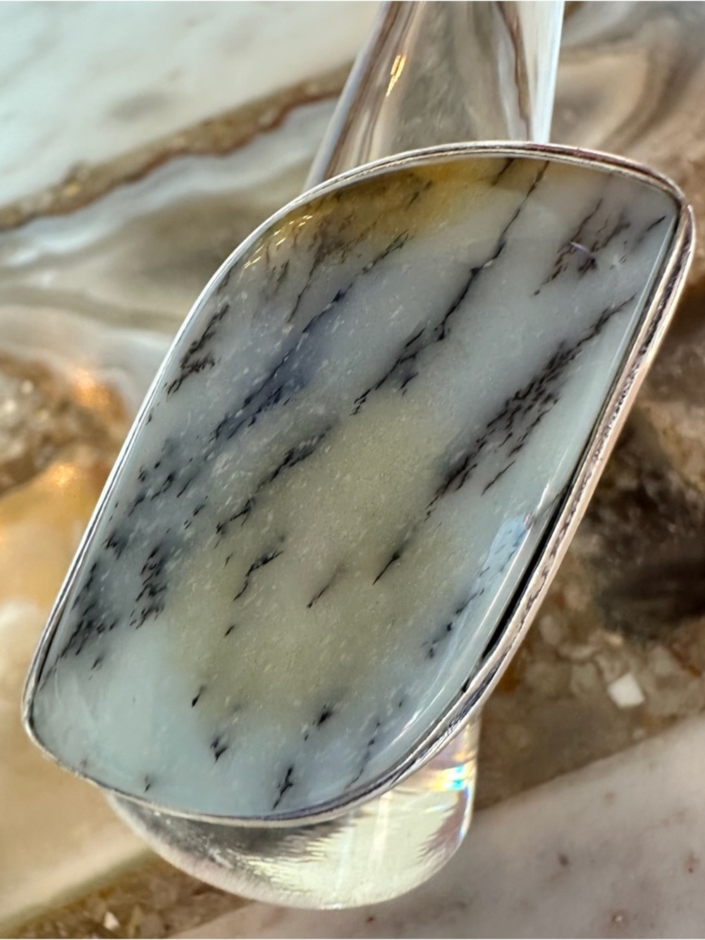 2521 Artisan Silver and Cream Dendritic Opal Stone Ring